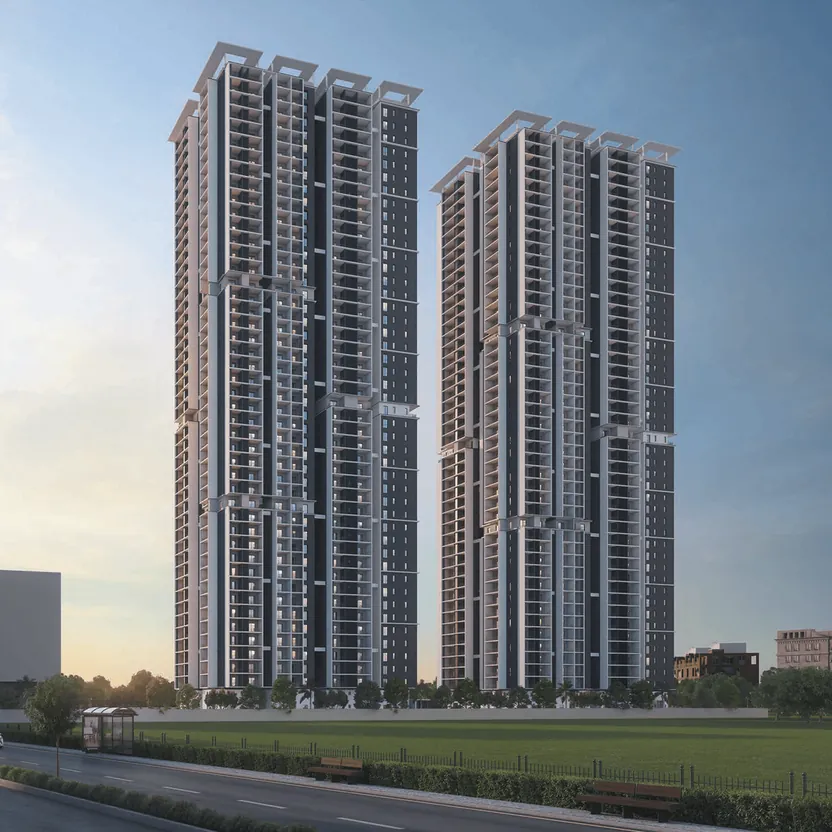 Candeur Twins, Miyapur, artistic impression Twin towers over open ground at Candeur Twins